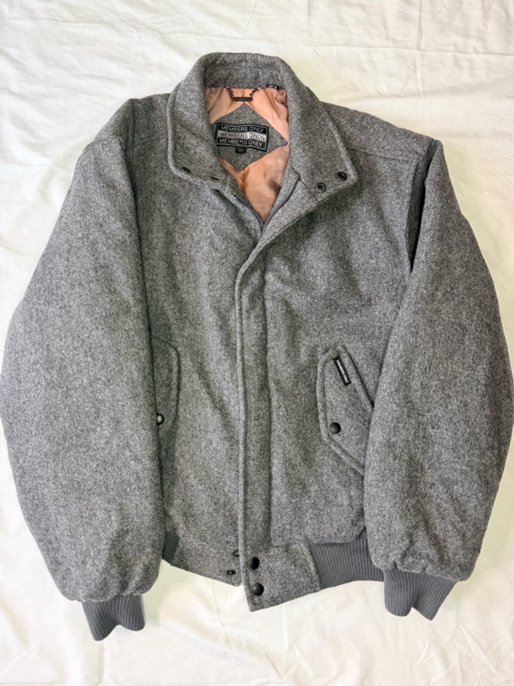 Vintage Members Only Gray Wool Bomber Jacket Hong Kong Size L